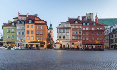 Picturesque view of the central square of the old city at dawn. Warsaw. Poland.