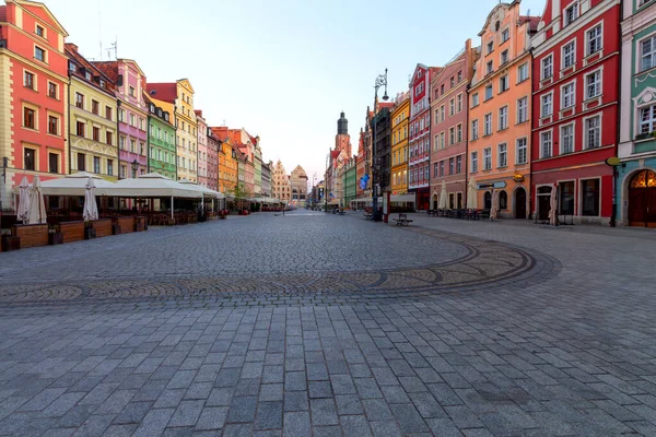 Multicolored Facades Old Medieval Houses Market Square Wroclaw Poland — Stockfoto