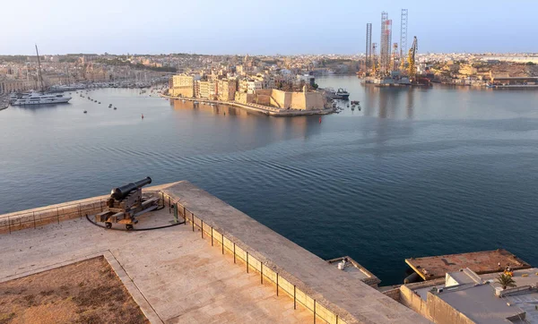 Vista Aérea Muralha Fortaleza Parte Histórica Cidade Velha Malta Valletta — Fotografia de Stock