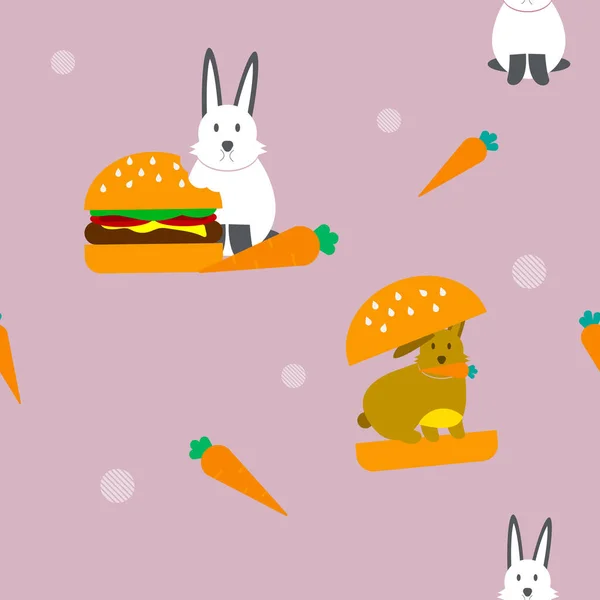 Кролик Морковь Бургер Милая Ткань Бесшовный Милый Узор — стоковый вектор