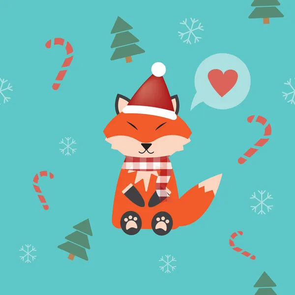 圣诞主题中可爱的狐狸 冬季无缝图案 用于印刷品或面料 — 图库矢量图片