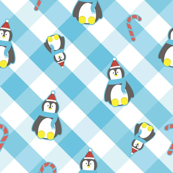 Lindo Pingüino Azul Blanco Patrón Verificación Para Imprimir Tela — Archivo Imágenes Vectoriales
