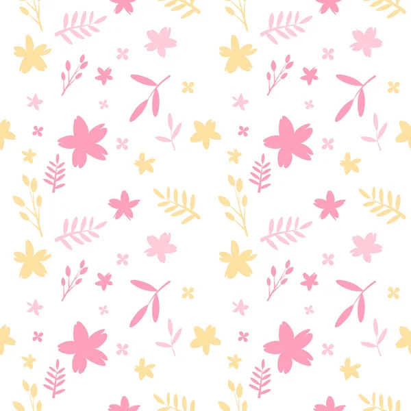 Pink Minimal Flower Leaf Seamless White Background Fabric Pattern — Stock Vector