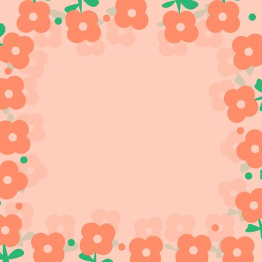 Pembe arkaplanda sevimli bir çiçek çerçevesi