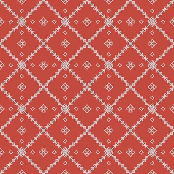 Этнический Узор Геометрическим Бесшовным Цветком Красном Фоне Ткани — стоковый вектор