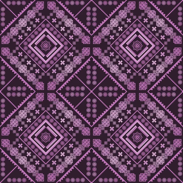 Этнический Антикварный Геометрический Фиолетовый Цветок Бесшовный Черном Фоне Ткани — стоковый вектор