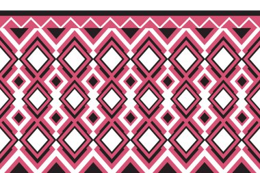 Kumaş için kırmızı ve siyah renklerde geometrik dikişsiz etnik desen