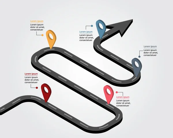 Zigzag Arrow Road Step Template Infographic Presentation Element — Stock Vector