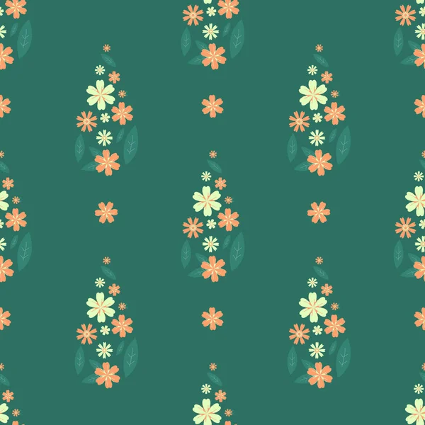 Милый Лист Цветок Форме Капли Дождя Бесшовные Ткани Узор Зеленого — стоковый вектор