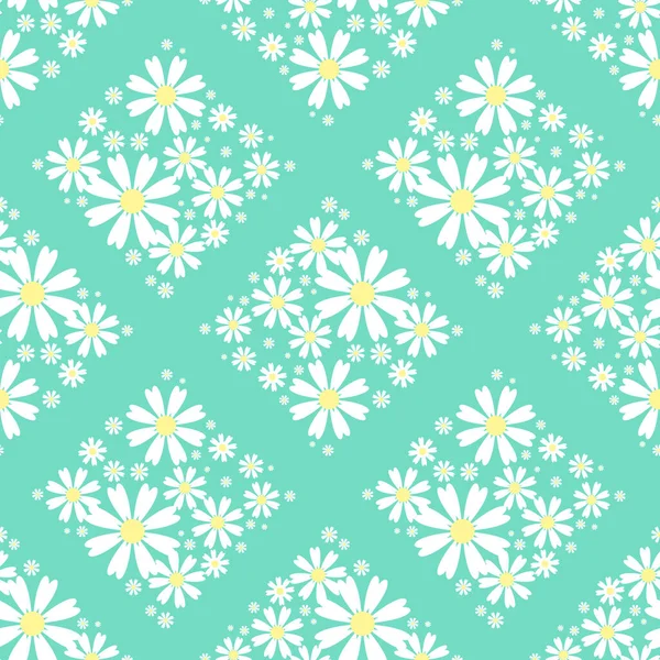 Cute White Flower Square Shape Seamless Fabric Pattern — стоковый вектор