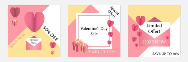 Moderne Zoete Valentijnsdag Sjabloon Banner Koop Speciale Aanbieding Voor Korting — Stockvector