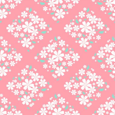 Dikensiz kumaş deseni için kare şeklinde şirin beyaz çiçek ya da arka planda dijital kağıt