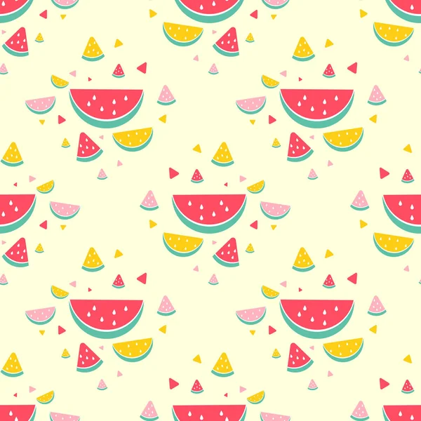 Cute Watermelon Fabric Seamless Cute Pattern Yellow Background Summer Theme — Stock Vector