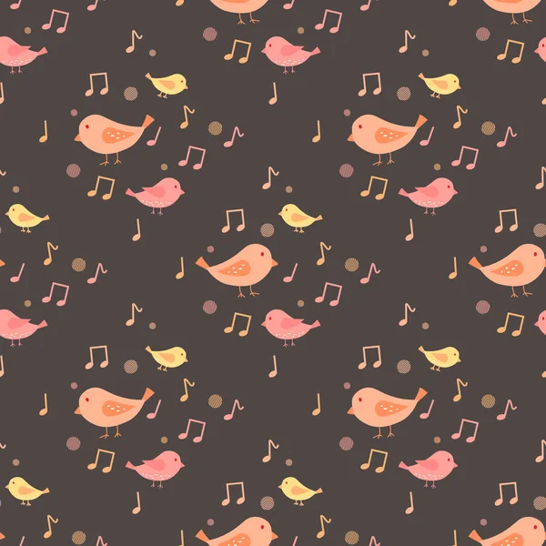 Pájaro Lindo Colorido Con Nota Música Sin Costuras Para Patrón — Vector de stock