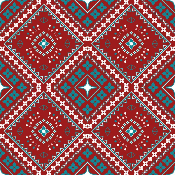 Rött Etniskt Mönster Med Geometrisk Sömlös Fyrkant För Tygmönster — Stock vektor