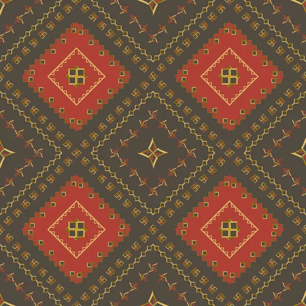 Ethnische Muster Rot Und Gold Mit Geometrischen Ethnischen Nahtlosen Dreiecken — Stockvektor