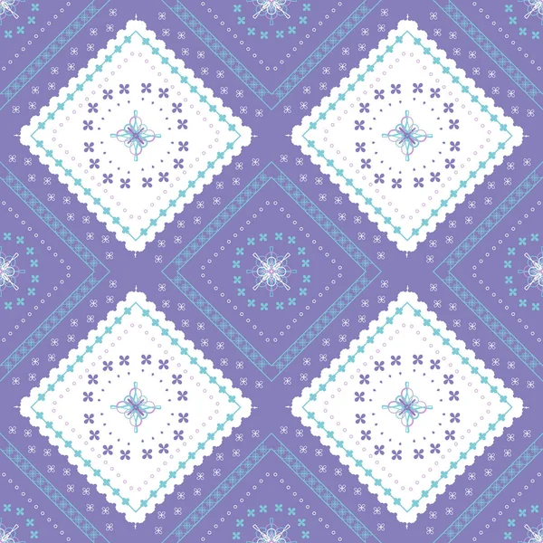 Фіолетовий Білий Етнічний Візерунок Геометричним Безшовним Квадратом Тканинного Візерунка — стоковий вектор