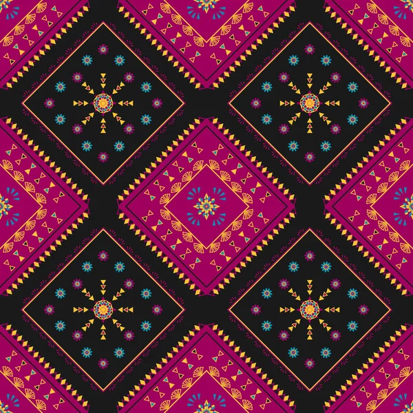 Фиолетовый Черный Этнический Узор Геометрическим Бесшовным Квадратом Тканей — стоковый вектор