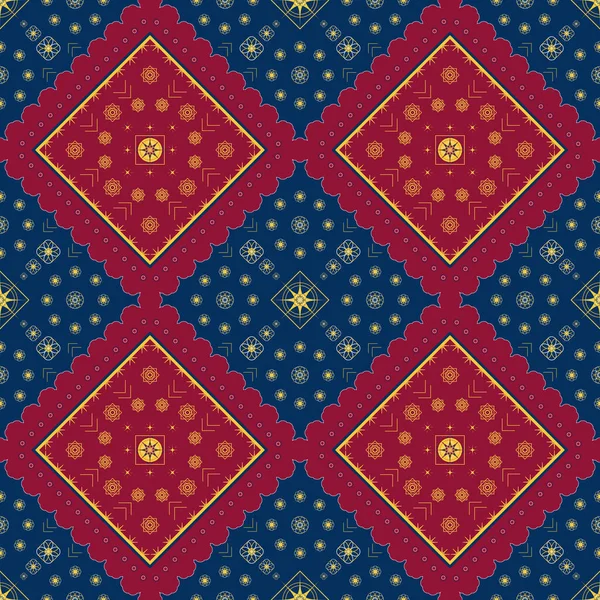 Red Gold Ethnic Pattern Geometric Seamless Square Fabric Pattern — стоковый вектор