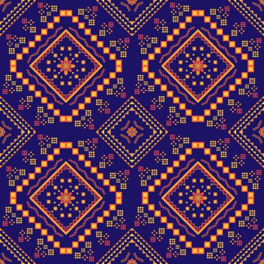 Geometrik dikişsiz kare kumaş desenli renkli etnik desen