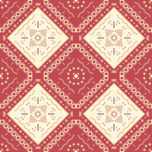 Красный Этнический Узор Пикселем Геометрической Бесшовной Площади Ткани Узор — стоковый вектор