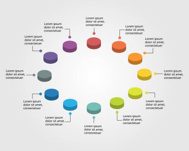 12 öge için bilgi için daire pasta şeması şablonu