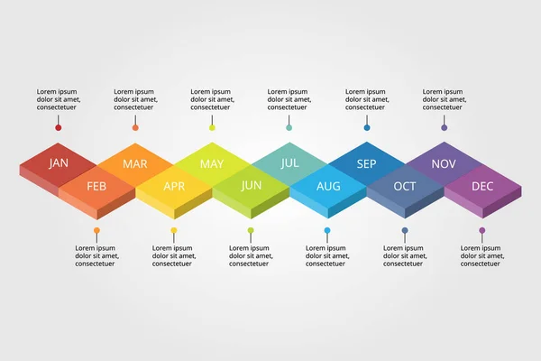 Square Chart Month Timeline Template Infographic Presentation Element — Stock Vector