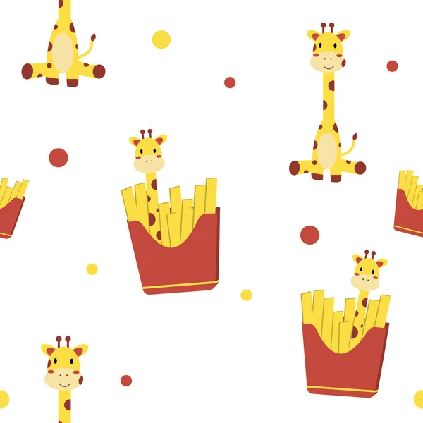 Girafa Bonito Batatas Fritas Sem Costura Padrão Para Impressão Digital — Vetor de Stock