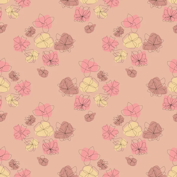 Pink Line Art Flower Seamless Fabric Pattern — Stock vektor