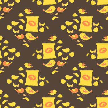 yellow cute bird with chips seamless for funny fabric pattern