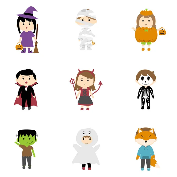 Cute Kid Clipart Element Boys Girls Wearing Halloween Costume Halloween — Stock Vector