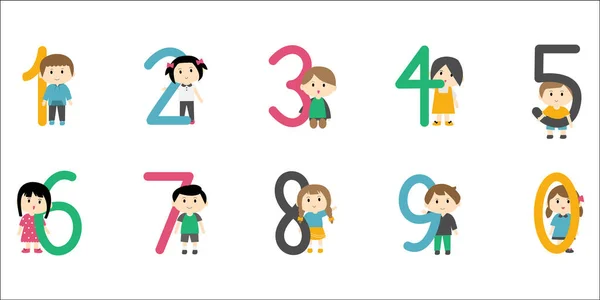 Cute Kid Numbers Clipart Element Boys Girls Decoration — Image vectorielle