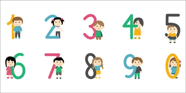 Cute Kid Numbers Clipart Element Boys Girls Decoration —  Vetores de Stock