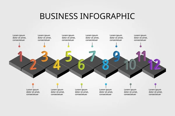 Square Chart Number Timeline Template Infographic Presentation Element — Stok Vektör