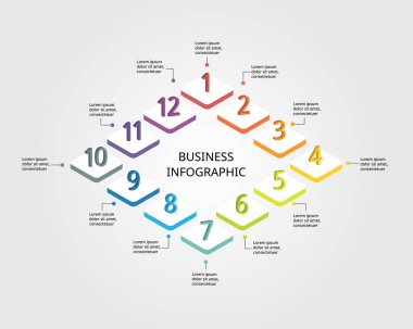 12 öge için bilgi için adım sayı şeması şablonu