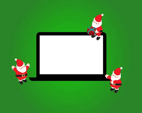 圣诞横幅模板与圣诞老人笔记本电脑屏幕 — 图库矢量图片