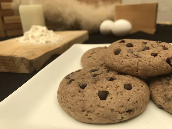 Galletas Artesanales Con Cinceles Chocolate Añadidas — Foto de Stock