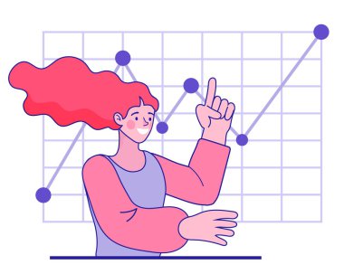 İş Analitiği ve Planlama. marka başarısı. İş görevi. Vizyon. Finansal rapor, pazarlama, araştırma verileri. Düz şirin çizgi çizgi çizgi film beyaz üzerinde izole vektör çizimi.