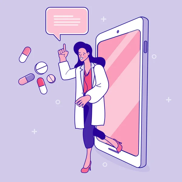 Online Doktersconcept Arts Geeft Advies Aan Patiënt Smartphone Telegeneeskunde Online — Stockvector