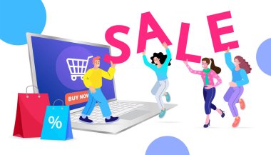 İnternetten alışveriş. Tüketici Görünümü, Seçme ve Satın Alma Moda Ürünleri Ticaret Vektörü illüstrasyonu.