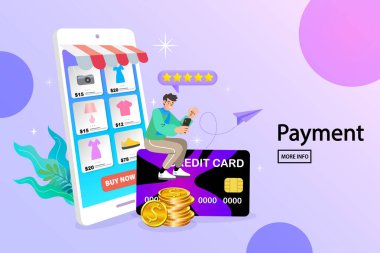 Mobil uygulama için hızlı teslimat servis tasarımı konsepti. Çevrimiçi Teslimat Servisi dijital pazarlama için düz tasarım illüstrasyon konsepti. Ticaret konsepti. İnternetten alışveriş.