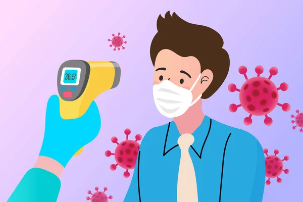 Mengukur Suhu Tubuh Selama Pandemi Pencegahan Pandemi Coronavirus Dokter Memegang - Stok Vektor