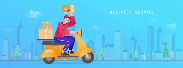 Food Delivery Boy Courier Bicycle Delivery Man Parcel Box Back — Image vectorielle