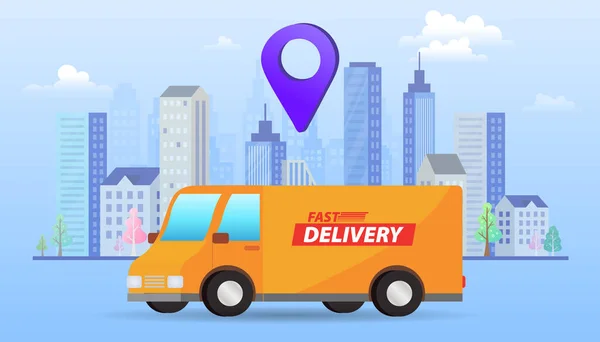 Delivery Concept Man Delivering Online Order Smart Phone Shopping Social — Image vectorielle