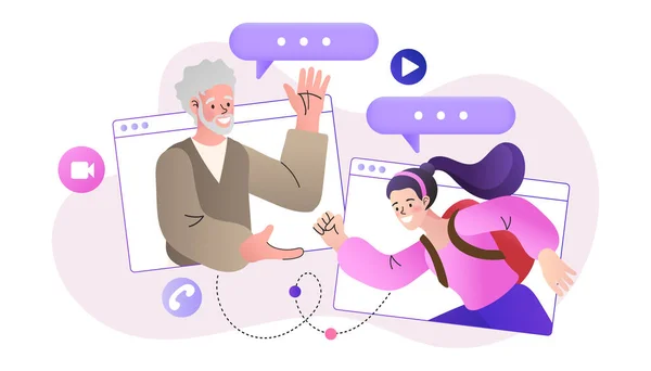 Happy Family Connecting Video Conference App Internet Technology Vector Illustration — Wektor stockowy