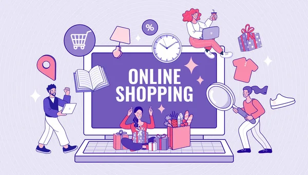 Online Shopping Landing Page Website Illustratie Digitale Markt Voor Diensten — Stockvector