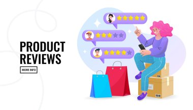 People Giving Five Star Feedback. Customer reviews concept. Online shopping with give 5 rating and review. Customer rate for success work.