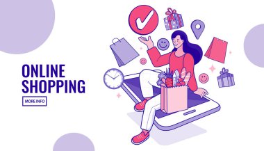 E-commerce advertising illustration. fast online delivery service. Food delivery.