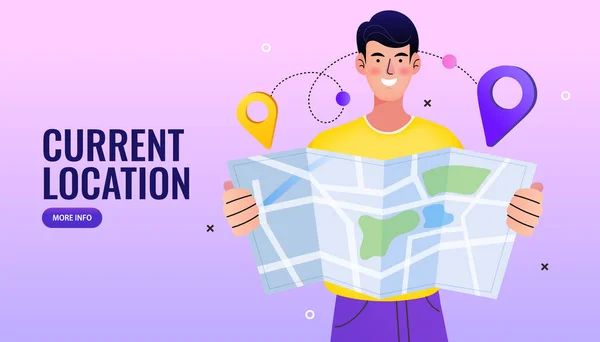 Navigation Positioning Landing Page Template Location Service Gps Mobile App — 스톡 벡터