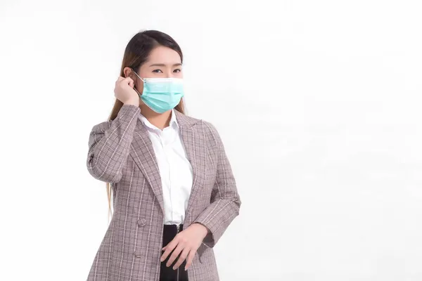 Asian Business Woman Wears Formal Suit Medical Face Mask Protect — Stock Photo, Image